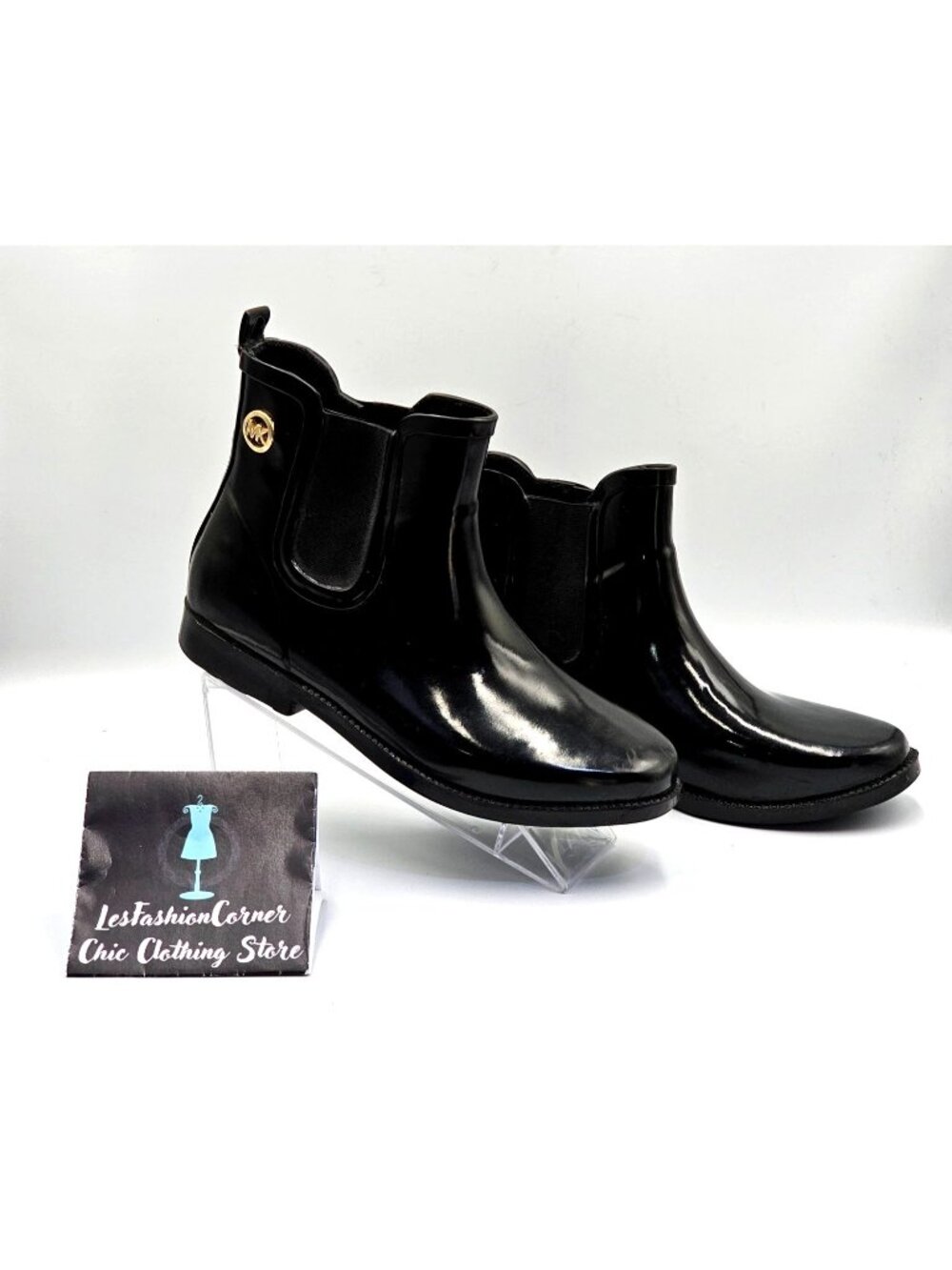 Michael Kors Women's Black Rubber Waterproof Chelsea Rain Boots Size 8 2378 - Picture 4 of 16